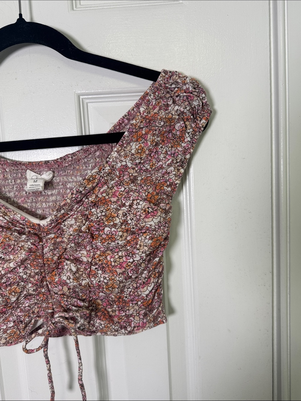 Free People Inspired Floral Smocked Crop Top Tie Front Boho Cottagecore M Japna - Picture 4 of 5